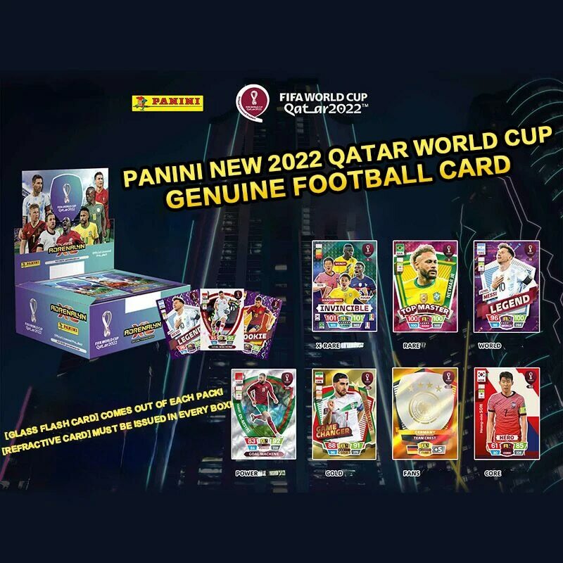 2022 بانيني لكرة القدم صندوق بطاقات النجوم قطر كأس العالم لكرة القدم مجموعة النجوم ميسي رونالدو لاعب كرة القدم محدود مروحة بطاقات صندوق مجموعة