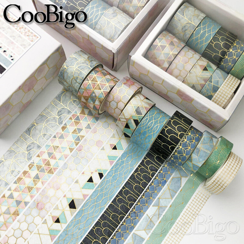 10 pçs/set cor geométrica treliça ouro washi conjunto de fita scrapbooking fitas adesivas decorativas papel papelaria japonês adesivo