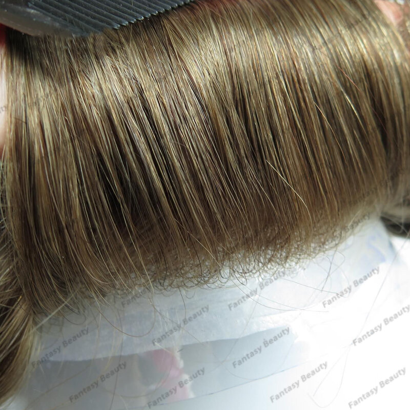 Toupet Invisible Blonde Super Naturelle pour Homme, Ligne de Cheveux Humains, Peau Mince, Remplacement de Perruques, 0.04mm