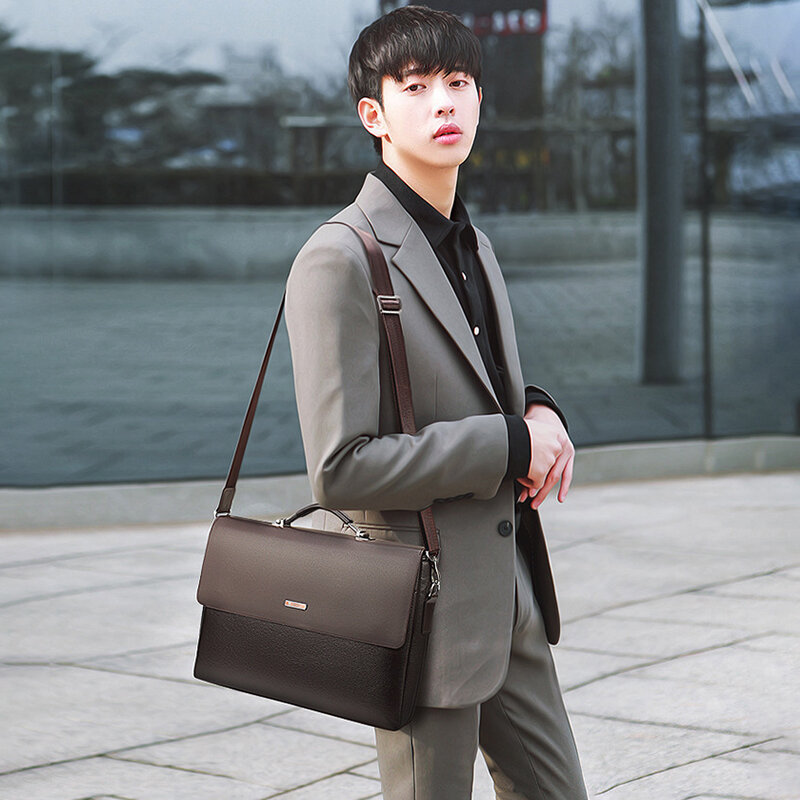 Fashion Leather Briefcase For Men Designer Work Business Tote Bolsas Handbag Cross Shoulder Square A4 Side Crossbody Laptops Bag