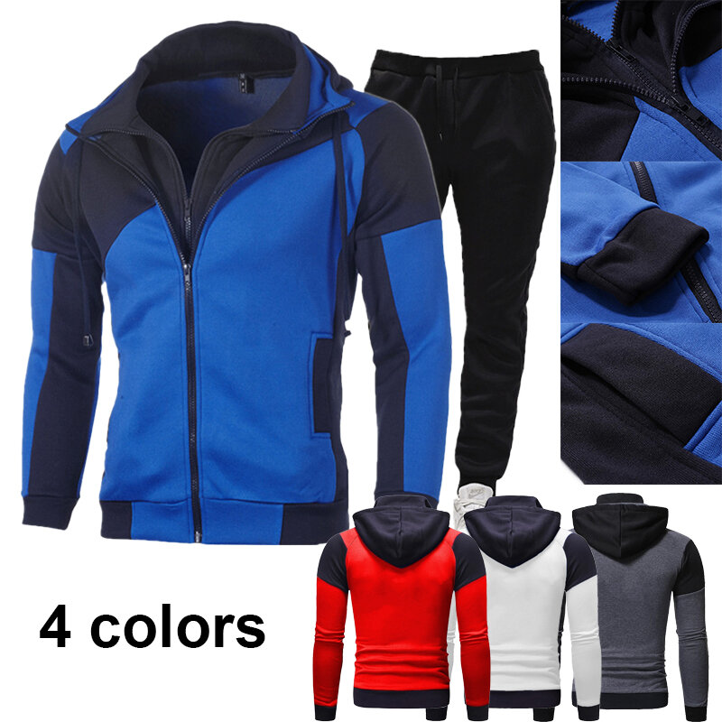 Conjunto de ropa deportiva de dos piezas para hombre, chaqueta con doble cremallera, Sudadera con capucha y pantalones para correr, talla grande, M-3XL
