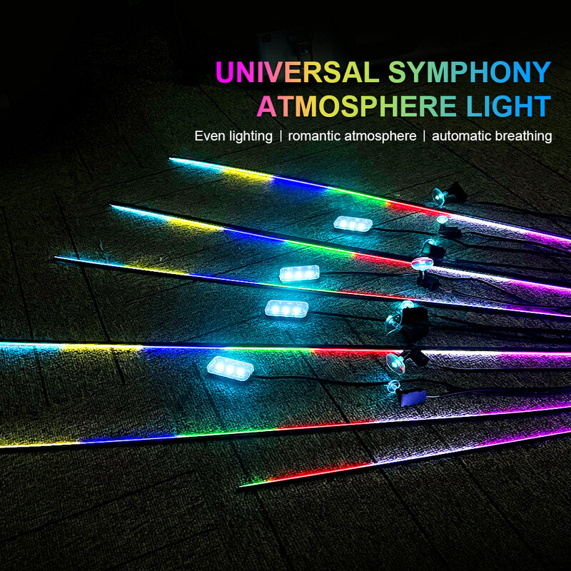 RGB Symphony Car Atmosphere Interior Luzes LED, Guia Acrílico, Fibra Óptica, Decoração Universal, Luzes Ambiente, 14 em 1, 18 em 1, 64 Cores