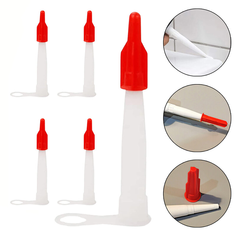 5pcs Caulking Nozzles Silicone Tube Nozzle With Spare Threaded Cap Re-sealable Construction Tools Accessories