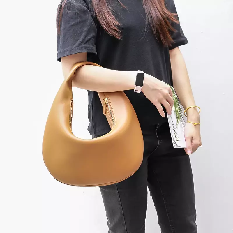 New Arrival Half Moon Bag Vintage Top-Handle Bag Genuine Leather Shoulder Bag for Women