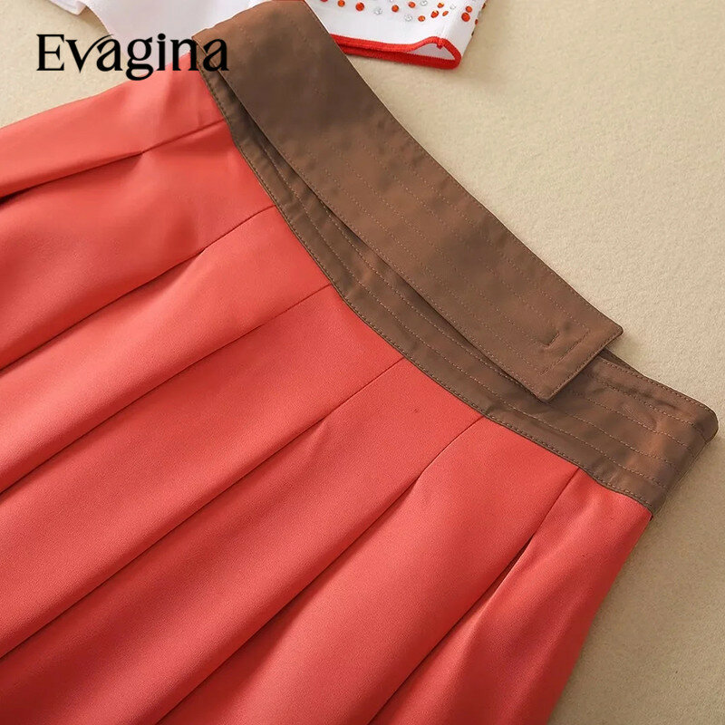 Evagina-Top de punto con diamantes de retales para mujer, vestido de baile de cintura alta, media falda, conjunto de 2 piezas, 2024