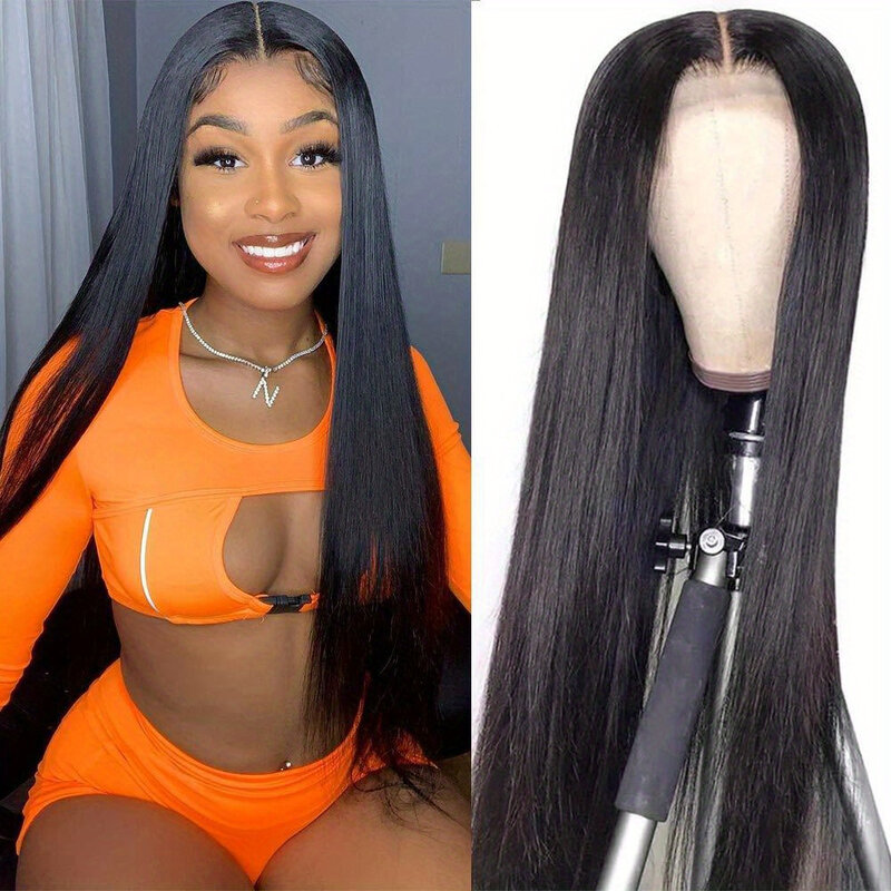 Straight Human Hair Lace Front Wigs  13x4 HD Transparent Lace Closure Wig Natural Black 150% 180% Density