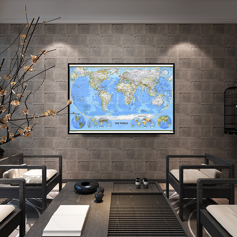 Mapa del mundo 1988, suministros de oficina, cartel detallado, tabla de pared, papel tapiz no tejido, mapa del mundo, decoración de póster, 59x42cm