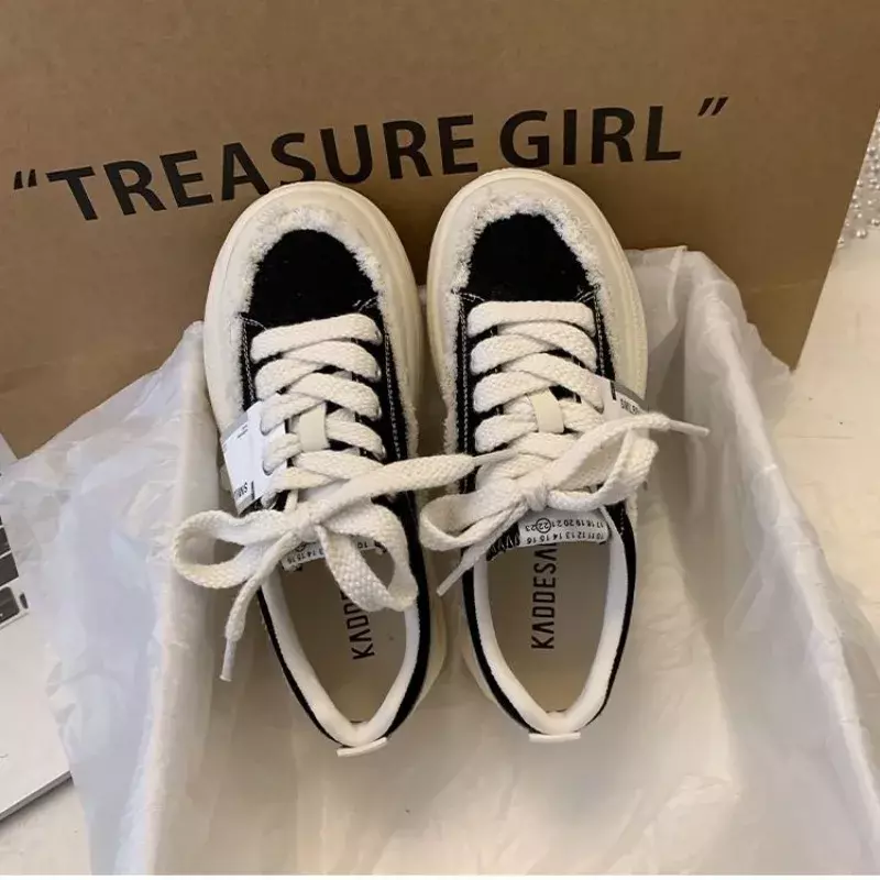 Low Ladies Shoes Canvas Whit High on Platform Lace Up Women Footwear Vulcanized for 2024 New Quality Luxury A in Trends 39 Shoe