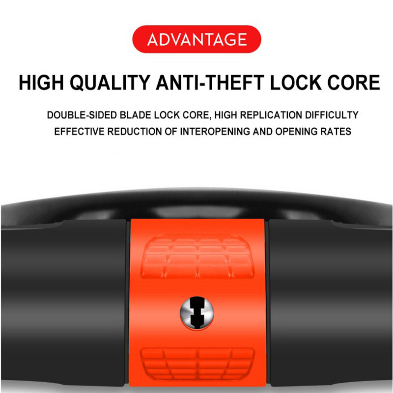 Bicycle U-Lock with Cable,Alloy Steel Cable Lock and Cable, U-Lock, Bicycle Battery Car, Motorcycle Car Lock, Anti-Theft Lock,