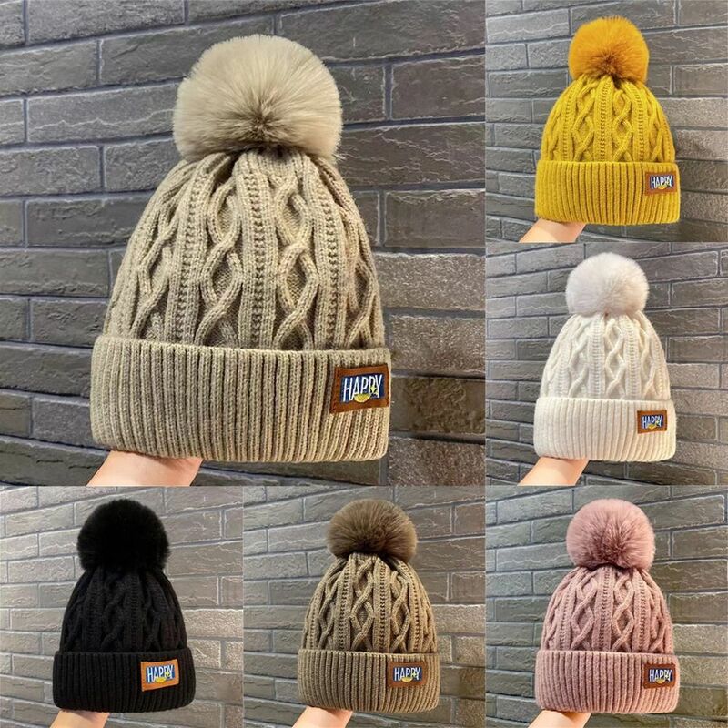 Fashion Women Pompoms Hat Hairball Hat Thickened Winter Warm Hat Stylish Beanie Hats Casual Outdoor Knitted Cap