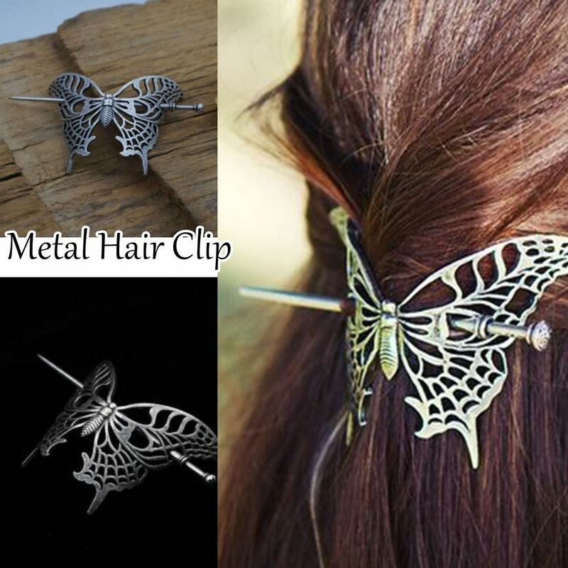 Hiasan kepala klip rambut logam, aksesori rambut tongkat pola kupu-kupu tahan lama gaya Vintage baru