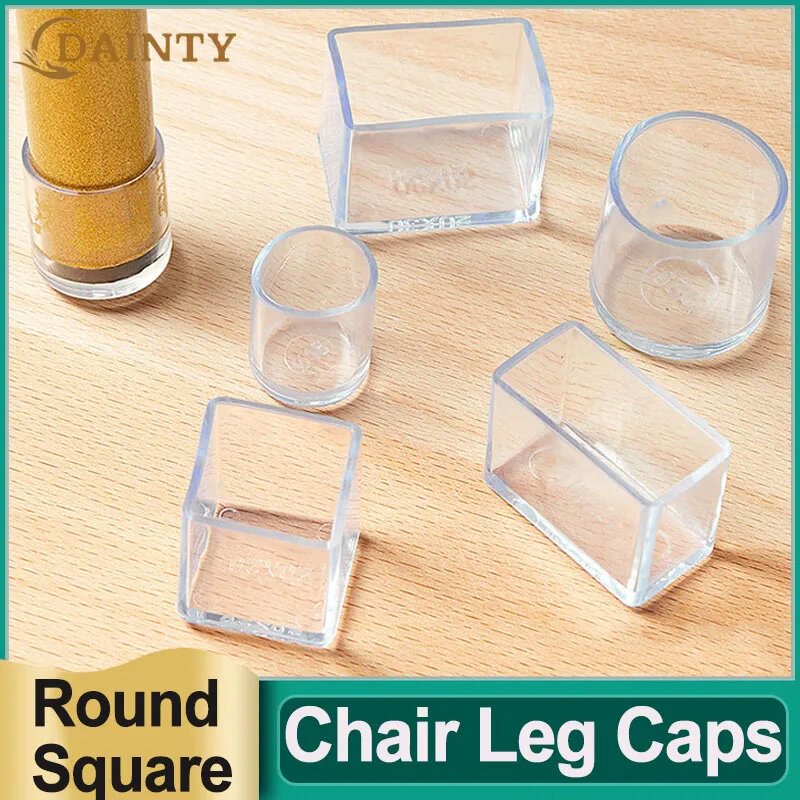 Cadeira transparente Leg Caps, PVC Round Square Table Pés Pad, Móveis Tube End Cover, antiderrapante Floor Protector, 8Pcs