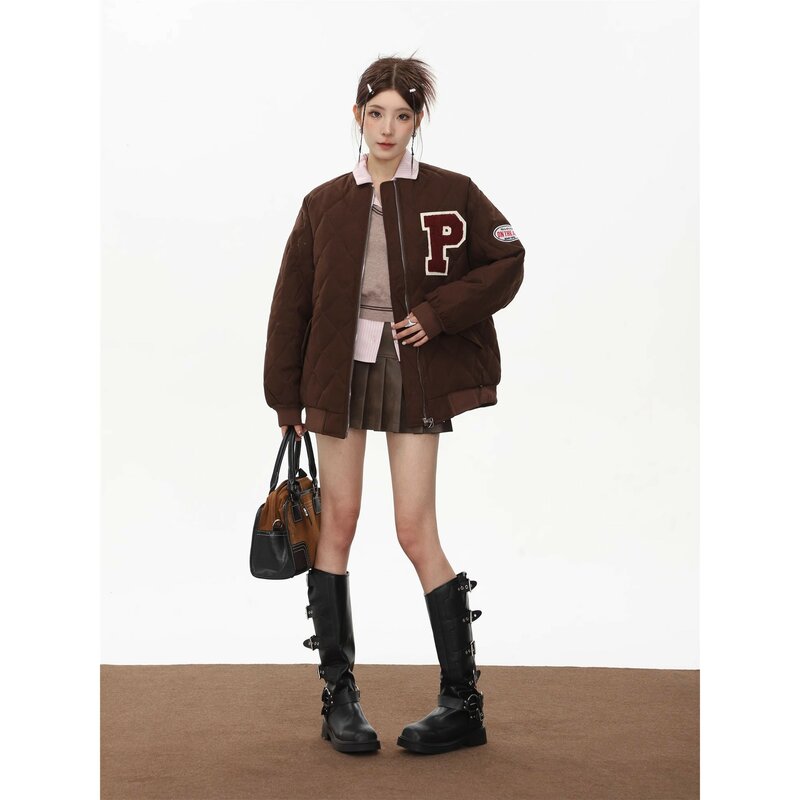 Zimowa ocieplana kurtka damska stojąca kołnierz diamentowa kurtka bawełniana zagęszczona koreańska modna luźna, bawełniana płaszcz z podszewką Parka