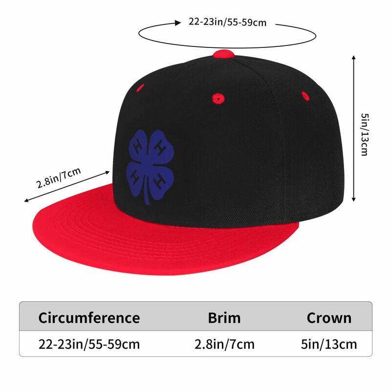 Custom Blue 4H Four Leaf Clover Baseball Cap for Men Women Flat Snapback Hip Hop Dad Hat Streetwear