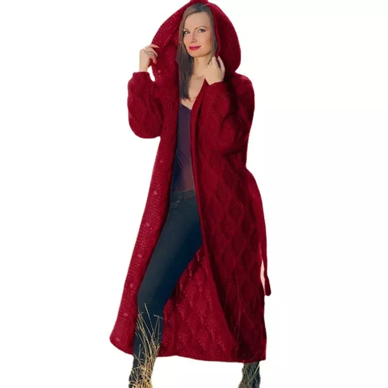 Cardigan feminino solto de malha, suéter longo, malhas, outono, inverno, 2023