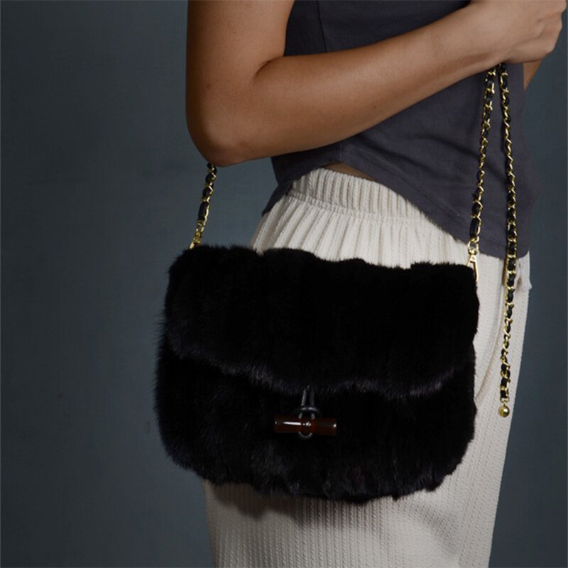 High Quality Mink Fur Straw Bag New Women's Crossbody Bag Fashion Chain Large Capacity Shoulder Bag High-end Banquet Wrist Bag