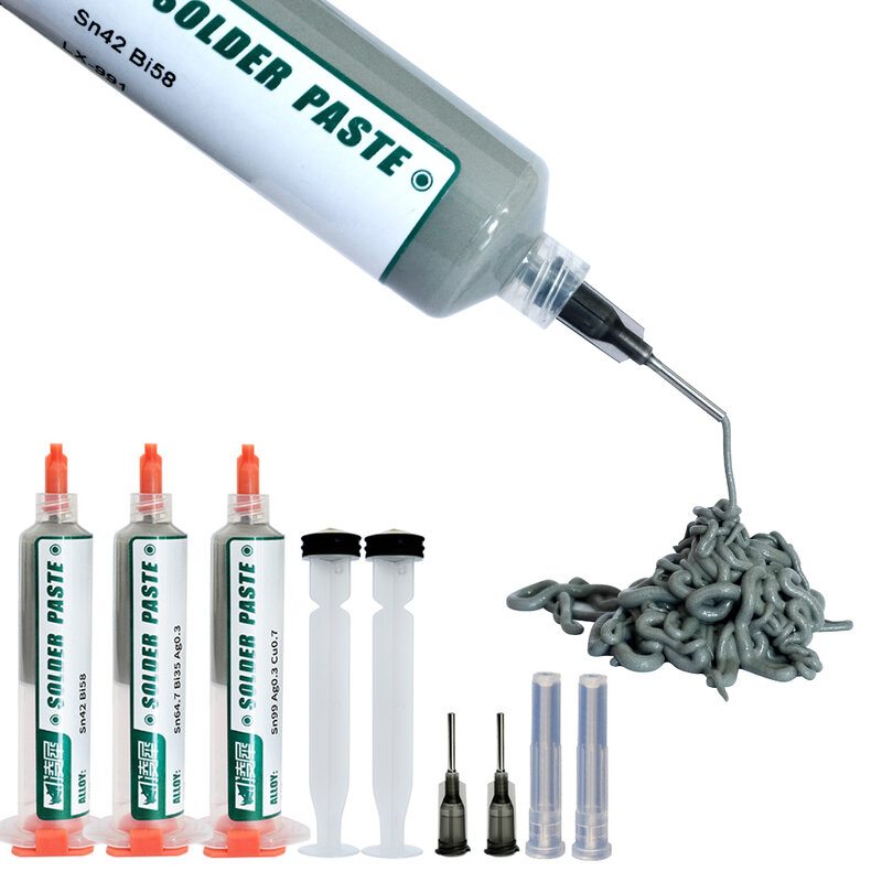 Lead-free Syringe Solder Paste Low High Temperature Flux For Soldering Led Sn42bi58 Sn63 Smd Repair Tin Paste