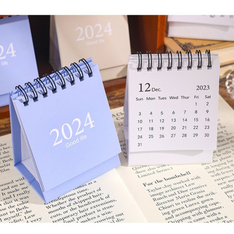Mini Desktop Paper, Desk Note Calendar, Dual Daily Scheduler, Table Planner, Decorações de Escritório, Simples, Cor sólida, Ins, Novo, 2023-2024
