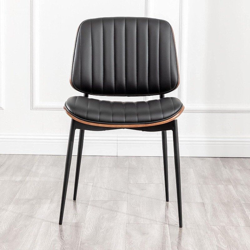 Conjunto de cadeiras de jantar de 2 Mid Century Modern Retro Faux Leather Chair, assento ajustável com Walnut, pernas de metal, estofado