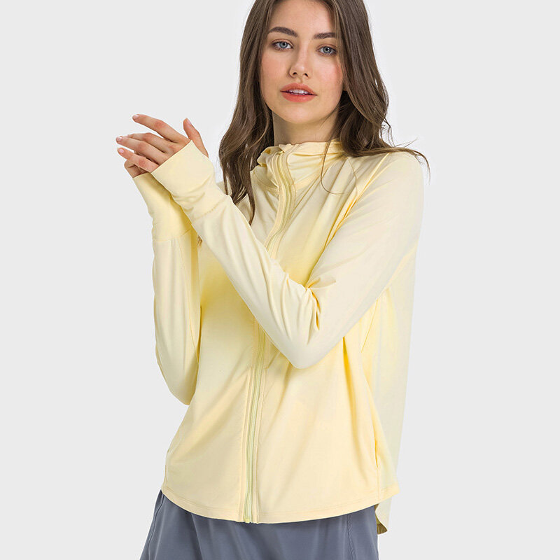 Sudadera con capucha de protección solar para mujer, chaqueta delgada de manga larga, Color sólido