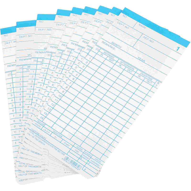 Attendance Punch Card Cards Papers Time Supply Double-sided Employee Clock Record Office Supplies Recording Use Work