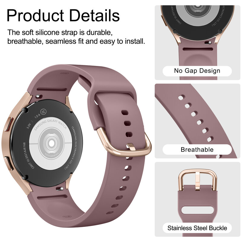Bracelet en silicone pour Samsung Galaxy Watch, No Gaps, 4, 5, 6, 40mm, 44mm, Watch 4, 6, Classic, 42mm, 46mm, 43mm, 47mm, 5 Pro, 45mm Band