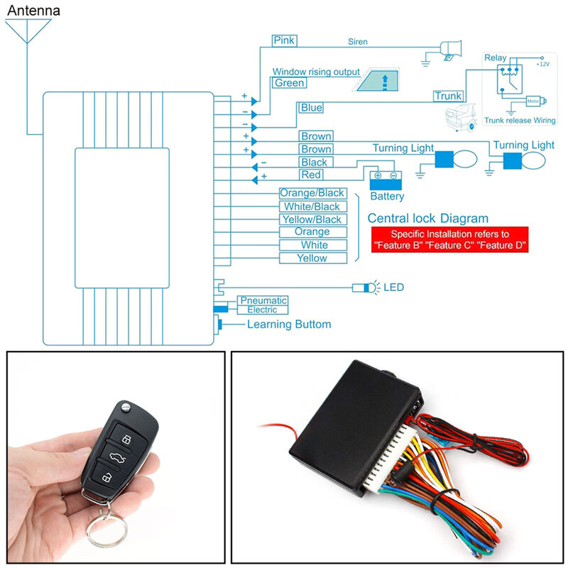 Xukey Car Remote Central Door Lock Keyless System Central Locking with Car Alarm Systems Auto Remote Central Kit Remote Control