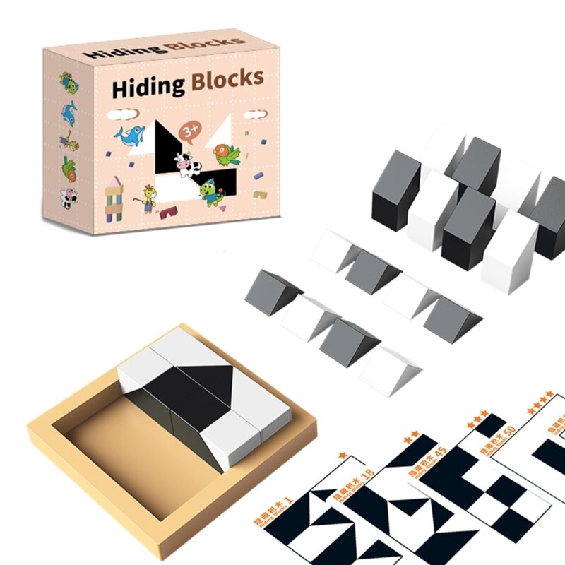 Crianças forma correspondente escondendo bloco brinquedo quebra-cabeça bloco construção atividade brinquedo