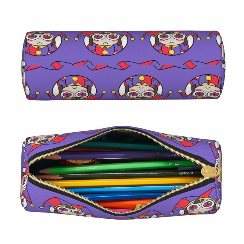 The Amazing Digital Circus Pencil Case Pomni Head Leather Pencilcases Pen for Student Capacity Pencil Bags Students School Gift