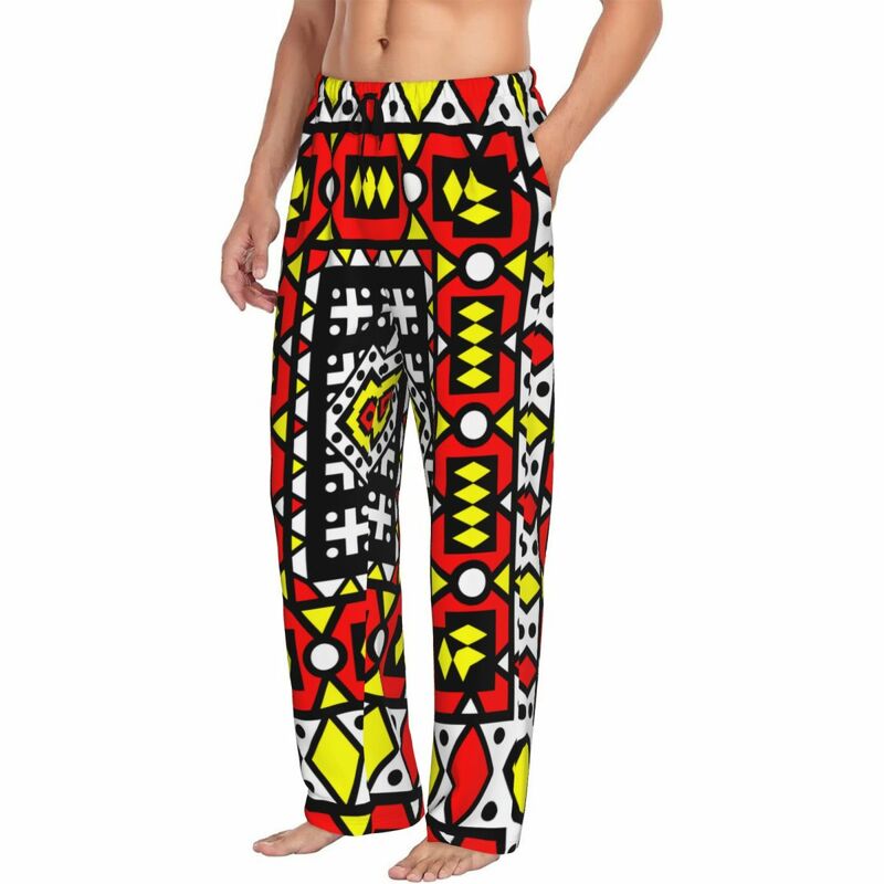 Custom Kizomba Samakaka Ankara Pajama Pants Sleepwear Men African Pattern Wax Design Sleep Lounge Bottoms with Pockets