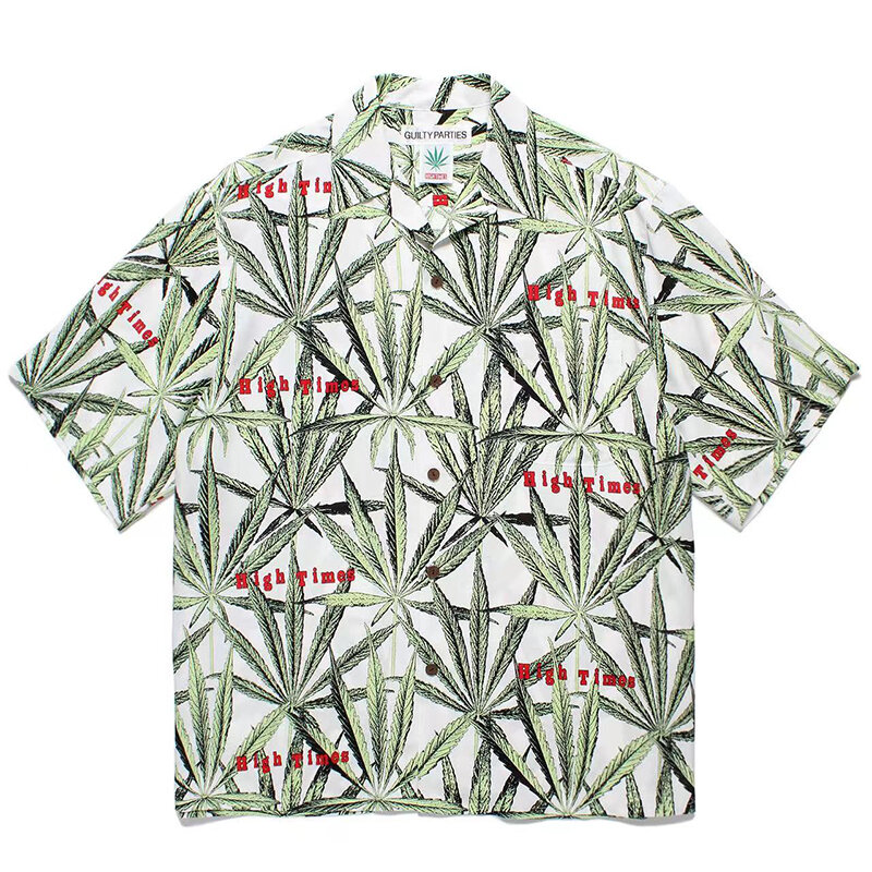 Новинка Y2k, уличная одежда высокого качества для мужчин и женщин с принтом листьев, короткая рубашка, Япония