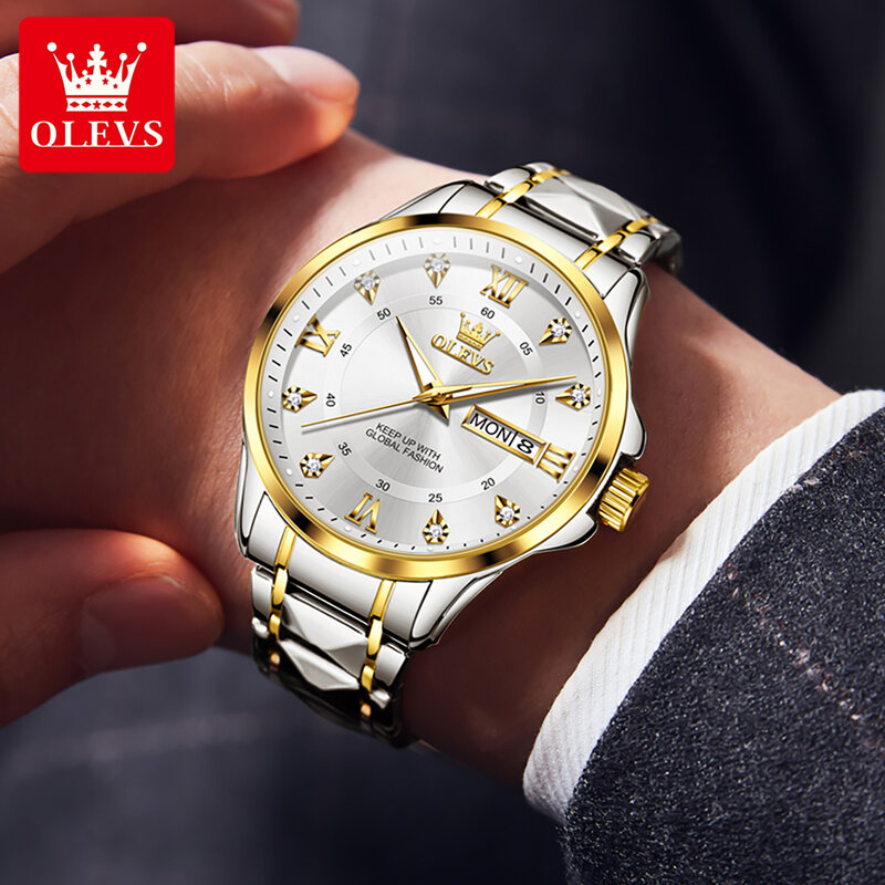 OLEVS 2906 Original Quartz Couple Watch Roman Scale Diamond Dial Luxury Watch For Men Women Rhombus Strap Waterproof Hand Clock