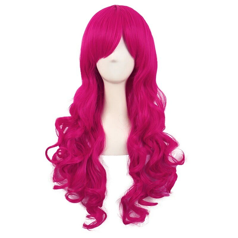 Cos peruca encaracolada longa fêmea, Lolita aperto rabo de cavalo, rabo de cavalo, onda grande, rosa vermelha, Anime, cabeça cheia