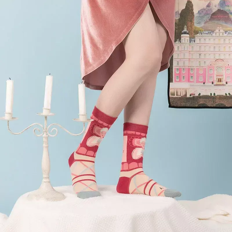Коллекция 2024 года, оригинальные модные хлопковые носки в стиле Гранд Будапешт, коллекция отель Ins, жаккардовые носки