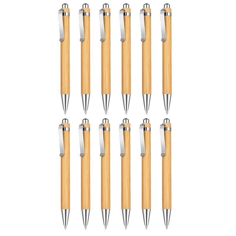 قلم حبر جاف أسود قابل للسداد ، أقلام حبر حبر خشبيّ ، لون خشبي ، أقلام خيزران ، 1: 12