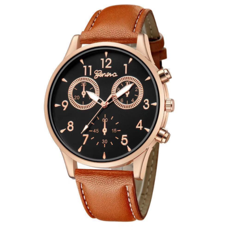Relógio masculino britânico três olhos novos relógio masculino pulseira de couro quartzo relógio de pulso presente