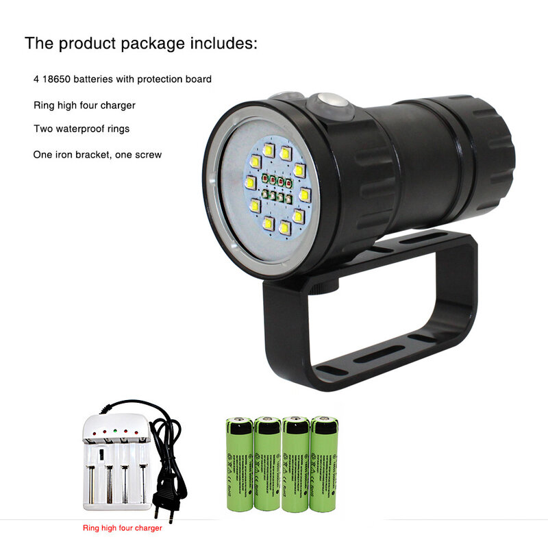 Linterna LED impermeable para buceo, luz de vídeo, XHP70, XM-L2, fotografía, vídeo, iluminación subacuática