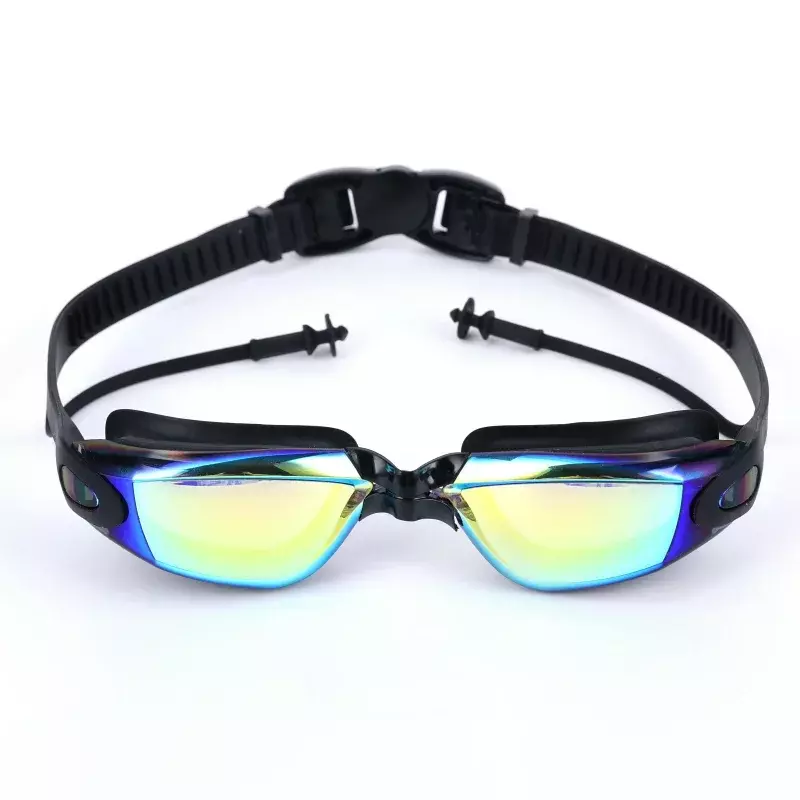 نظارات سباحة مطلية بالكهرباء مضادة للضباب للبالغين ، سدادات أذن مدمجة عالية الدقة