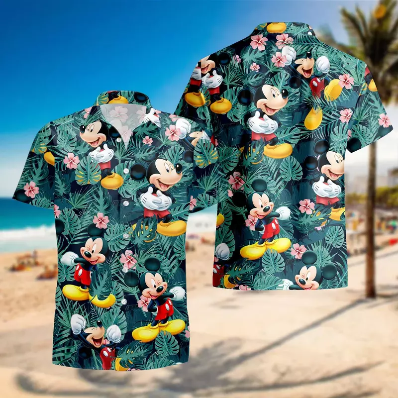 Disney Mickey and Friends Vacation camicia hawaiana camicia a maniche corte da donna da uomo camicia estiva hawaiana Disney camicia Casual da spiaggia