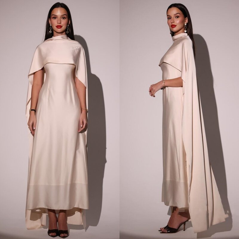 Robe de Bal en Satin de Style Arabie Saoudite, Tenue Trapèze à Col Haut, sur Mesure, Longueur Anke