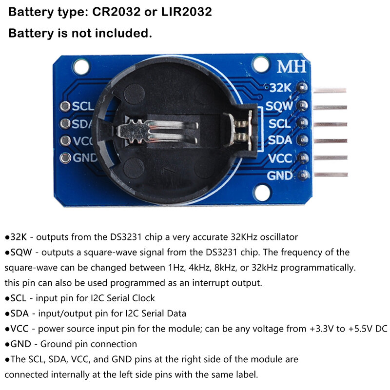 DS3231 AT24C32 IIC โมดูลนาฬิกาที่มีความแม่นยำโมดูลหน่วยความจำ DS3231SN RTC สำหรับ Arduino (ไม่รวมแบตเตอรี่)