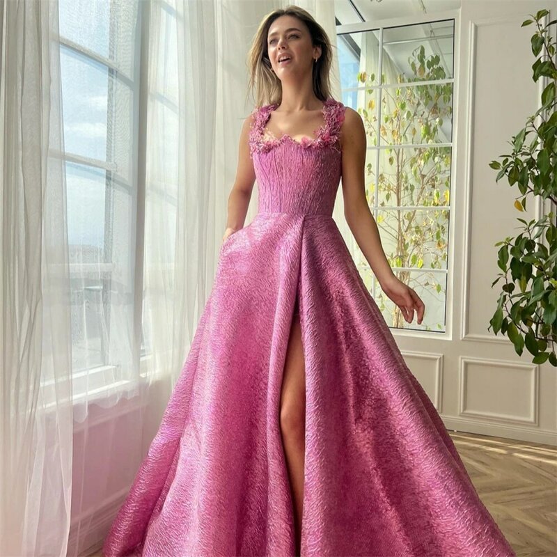 Prom Dress Evening Saudi Arabia Charmeuse Applique Ruched Formal Evening A-line Square Neck Bespoke Occasion Gown Long Dresses