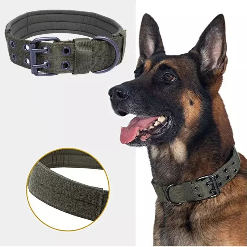 ปลอกคอสุนัข K9แบบยุทธวิธีทางทหารขนาดเล็กปรับได้ทำจากไนลอนมีปลอกคอสุนัขใหญ่ทนทานสำหรับสัตว์เลี้ยงเยอรมัน
