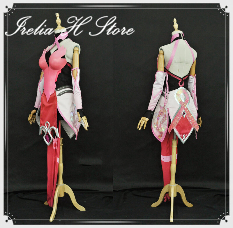 Irelia H Store 맞춤형 핑크 안젤라 지글러 코스프레 의상, 핑크 자비 지팡이, 스태프 신발, 날개 풀 세트, 여성 할로윈 의상