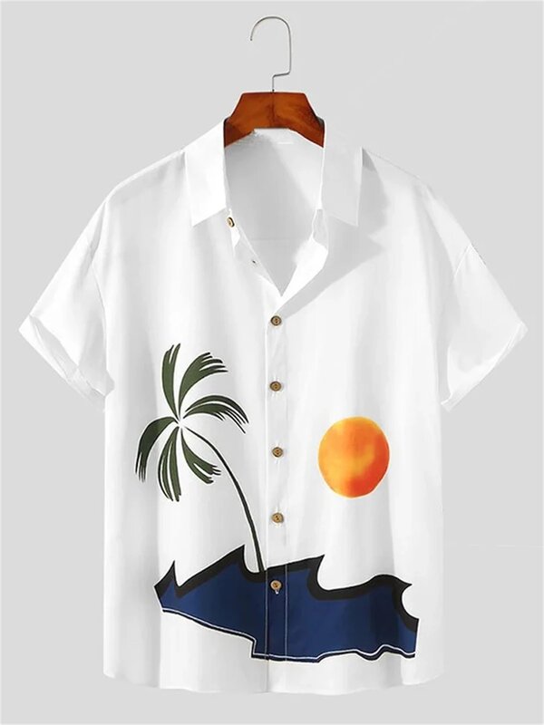 Nieuwe Zeemeermin Hawaiiaanse Zonsondergang Kokosnoot 3d Print Heren Korte Sociale Shirt Casual Stijl Bloemenblouse Designer Vintage Harajuku Cadiz