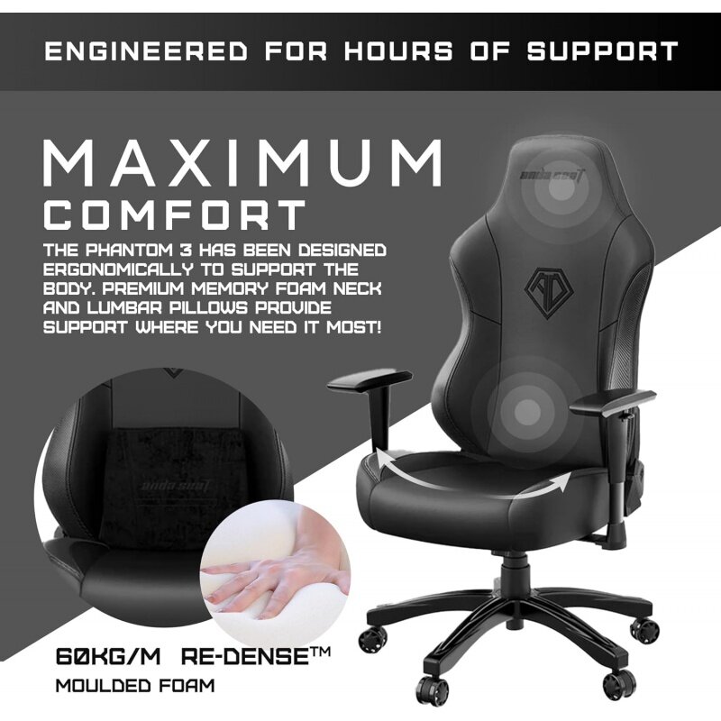 Anda Sitz Phantom 3 Leders piel stühle für Erwachsene-großer Gaming-Stuhl mit breitem Sitz und Lordos stütze, bequemes Premium-Video
