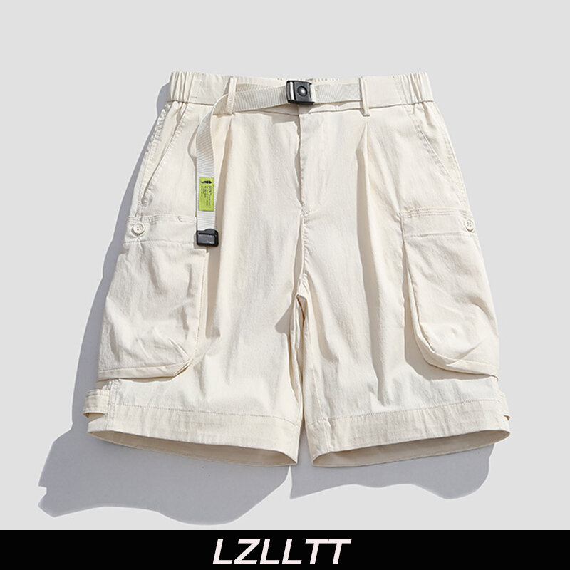Pantalones cortos con múltiples bolsillos para hombre, Shorts informales de cintura elástica sólida para la playa, para correr, verano, primavera, triangulación de envíos