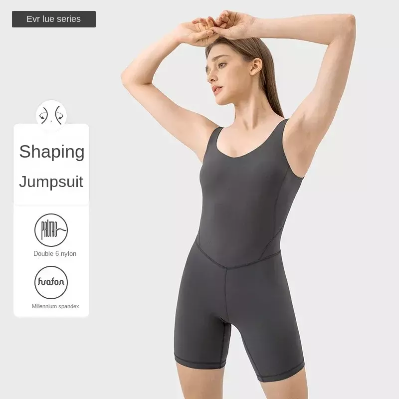 Evrlue baru enam elastisitas tinggi ganda, telanjang dan ketat, mengangkat pinggul, celana dalam Yoga, Jumpsuit empuk, dengan logo cetak