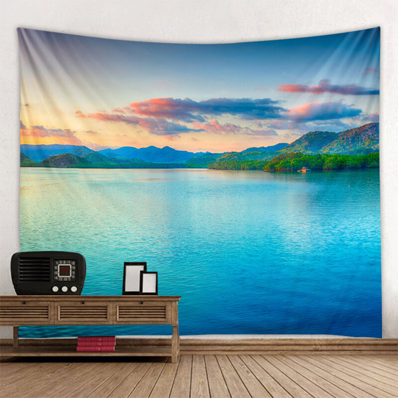 Tapeçaria de parede para decoração de quarto, decoração nórdica, pano pendurado, lago da floresta, vista mar, cachoeira, paisagem natural