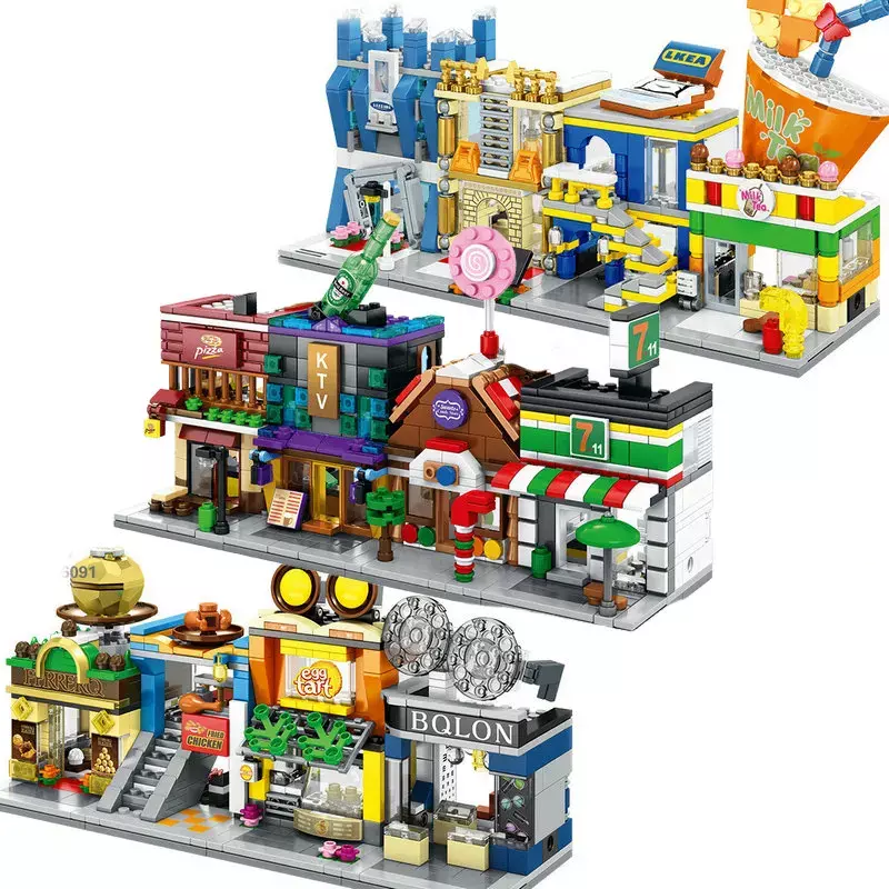 Конструктор для дома, маленький городской магазин, уличный вид, закуска, улица, детские игрушки, подарки для мальчиков и девочек, совместимы с Lego